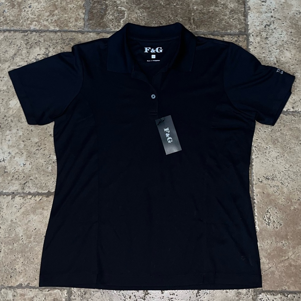 F&G Womens black polo travelers championship size M